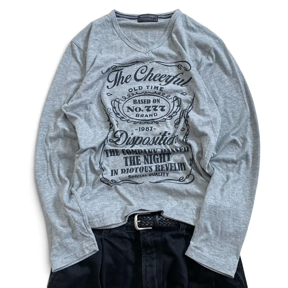 00s y2k archive Vneck print tee 平成 お兄系
