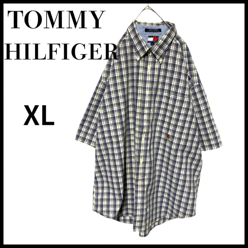TOMMY HILFIGER トミーヒルフィガーチェック柄 半袖シャツXLブルー