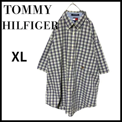 TOMMY HILFIGER トミーヒルフィガーチェック柄 半袖シャツXLブルー