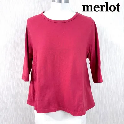 merlot メルロー Aラインカットソー 五分袖 Tシャツ ピンク 赤系 F