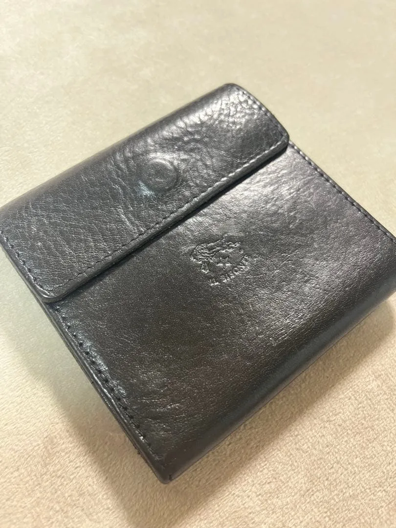IL BISONTE 二つ折り財布 ブラック レザー 牛革 小銭入れ有り メンズ