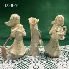 1346 エネスコ社製 陶器 女の子フィギュア2体と花瓶 3点セット