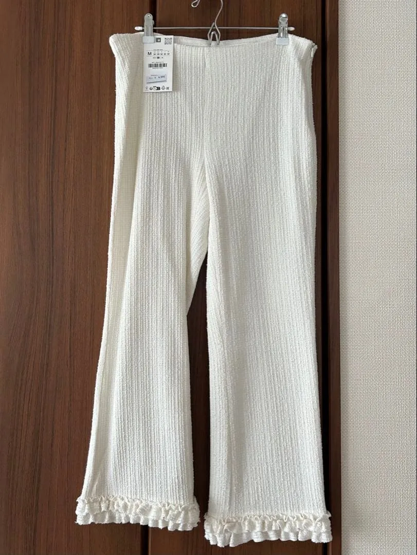 【限定値下】ZARA ザラ トラウザーズパンツ フリルヘム ホワイト