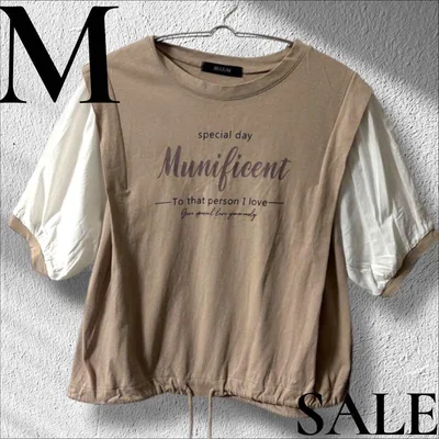 「即日発送」M BEGUM IN GLUM ベージュ・ホワイト 半袖Tシャツ