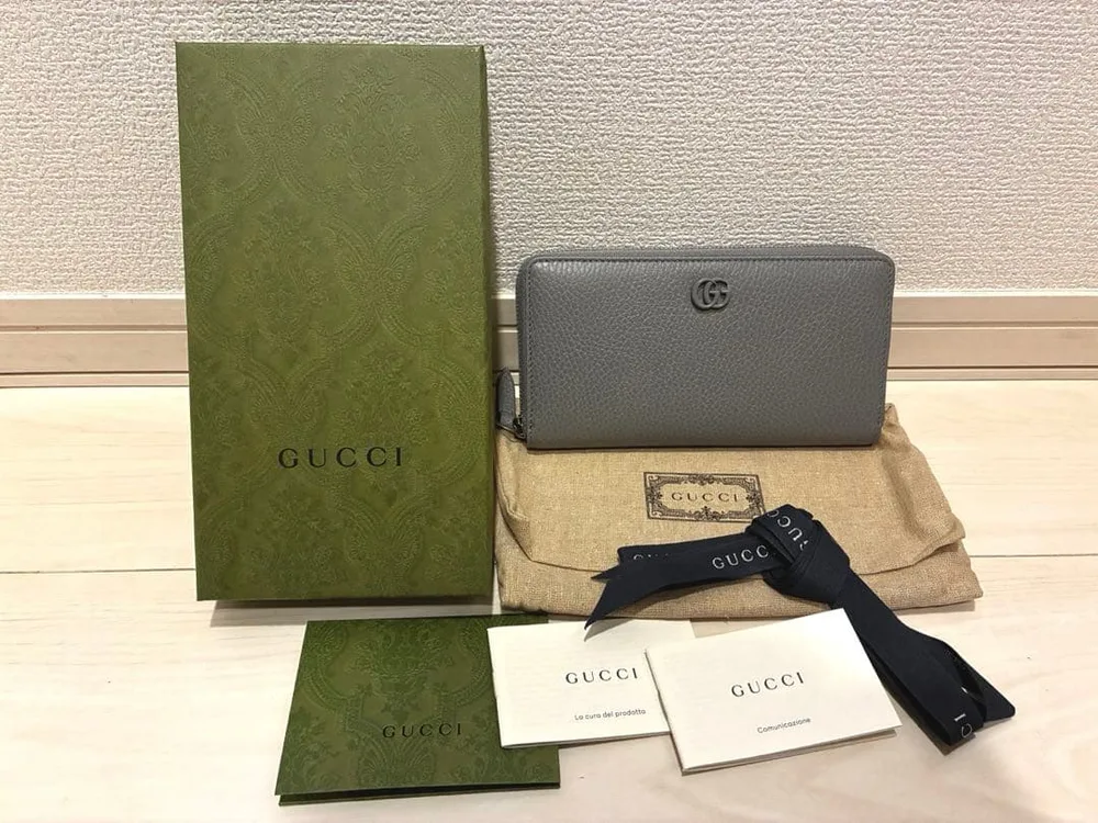 GUCCI 長財布 ラウンドファスナー グレー