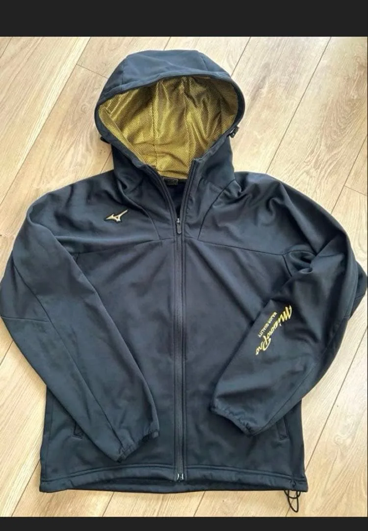 【美品】Mizuno Pro フード付きジャケット ブラック×ゴールドM