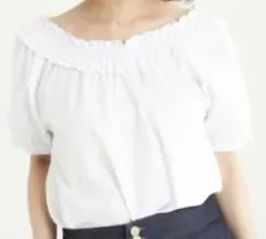 MAJESTIC LEGON綿シャーリングブラウス ホワイト ブルー ストライプ