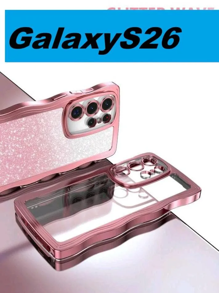 GalaxyS26 ピンク メッキ風 なみなみ グリッターシート付