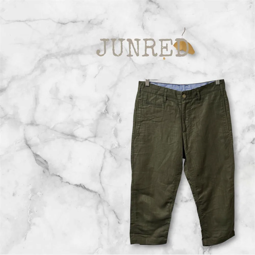 JUNRED ジュンレッド リネン混 クロップドパンツ カーキ