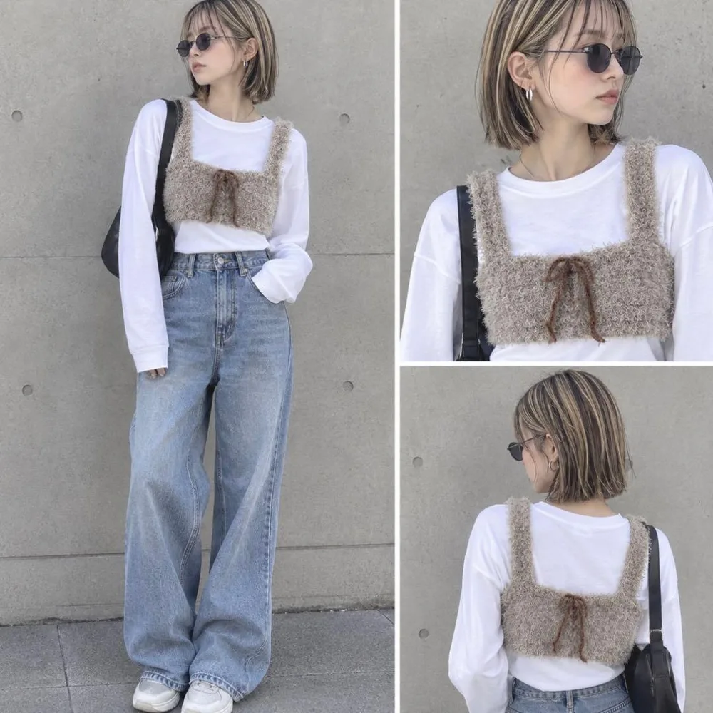 ハンドメイド ふわもこ ファー ビスチェ クロシェベスト