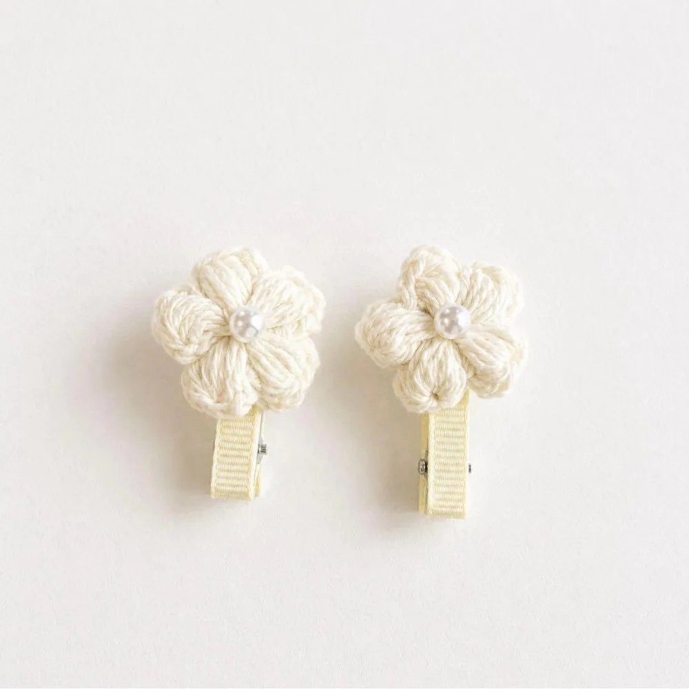 ホワイトフラワー キッズ ベイビー ヘアクリップ 2個セット