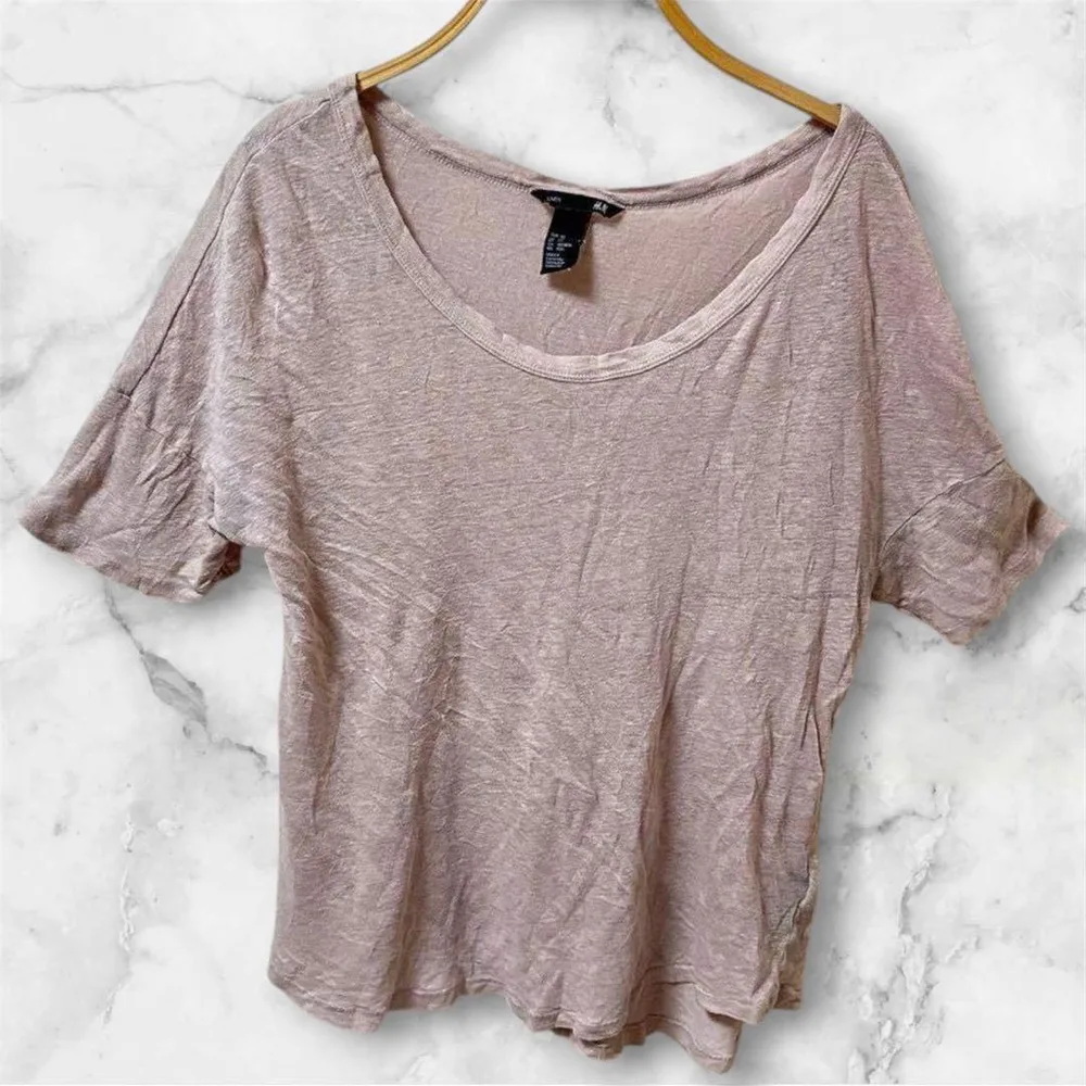⭐️1点もの⭐️H&M 【XS】 リネン 薄いピンク Tシャツ 半袖 夏服