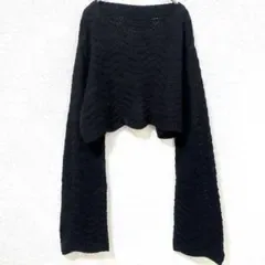 ウェーブ編み 透かし編み ニット ボートネック ロングスリーブ ショート丈【M】