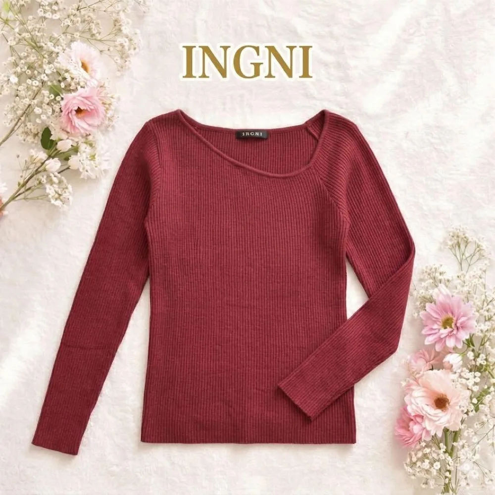 INGNI イング アシメネック リブニット ボルドー Mサイズ