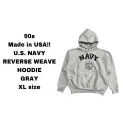 90s USA製 U.S. NAVY パーカー リバースウィーブ グレー XL