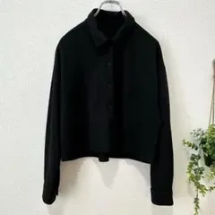 GU リブショートシャツ 長袖 黒 ブラック M クロップド丈
