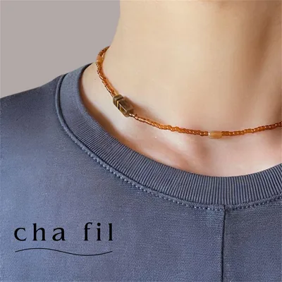 ブラウン チェコビーズ 天然石 ビーズネックレス ハンドメイド