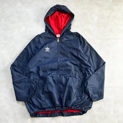 90s adidas デサント製 ナイロンジャケット ビッグロゴ L-XL 紺