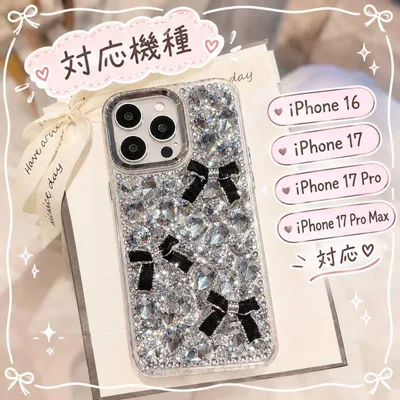 【iPhone16】キラキラリボンケース ビジュー クリア