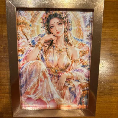 開運 現代アート美人画 仏画 弥勒菩薩 精入れ供養額縁ゴールド新作371