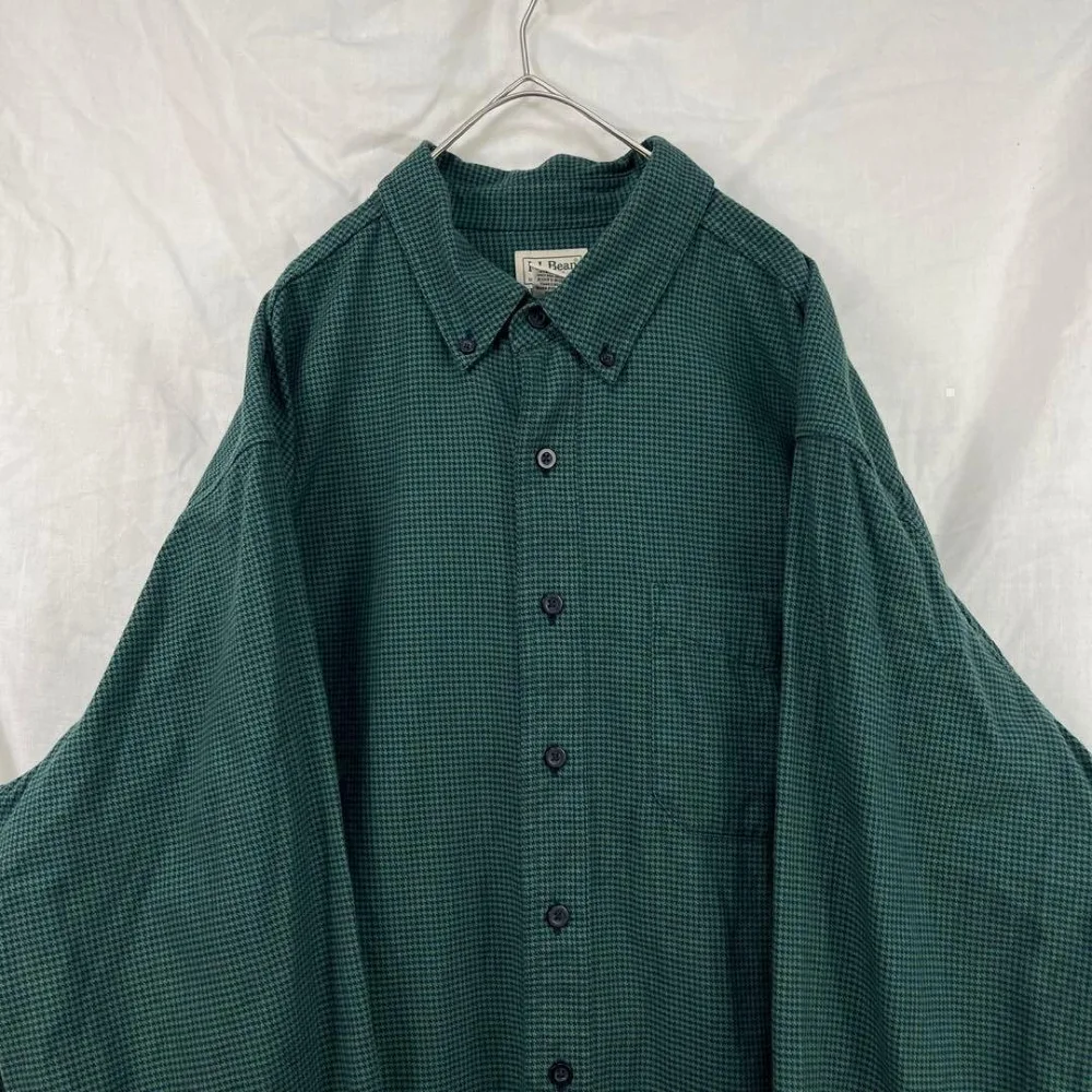 エルエルビーン L.L.Bean ネルシャツ 千鳥柄 緑 グリーン