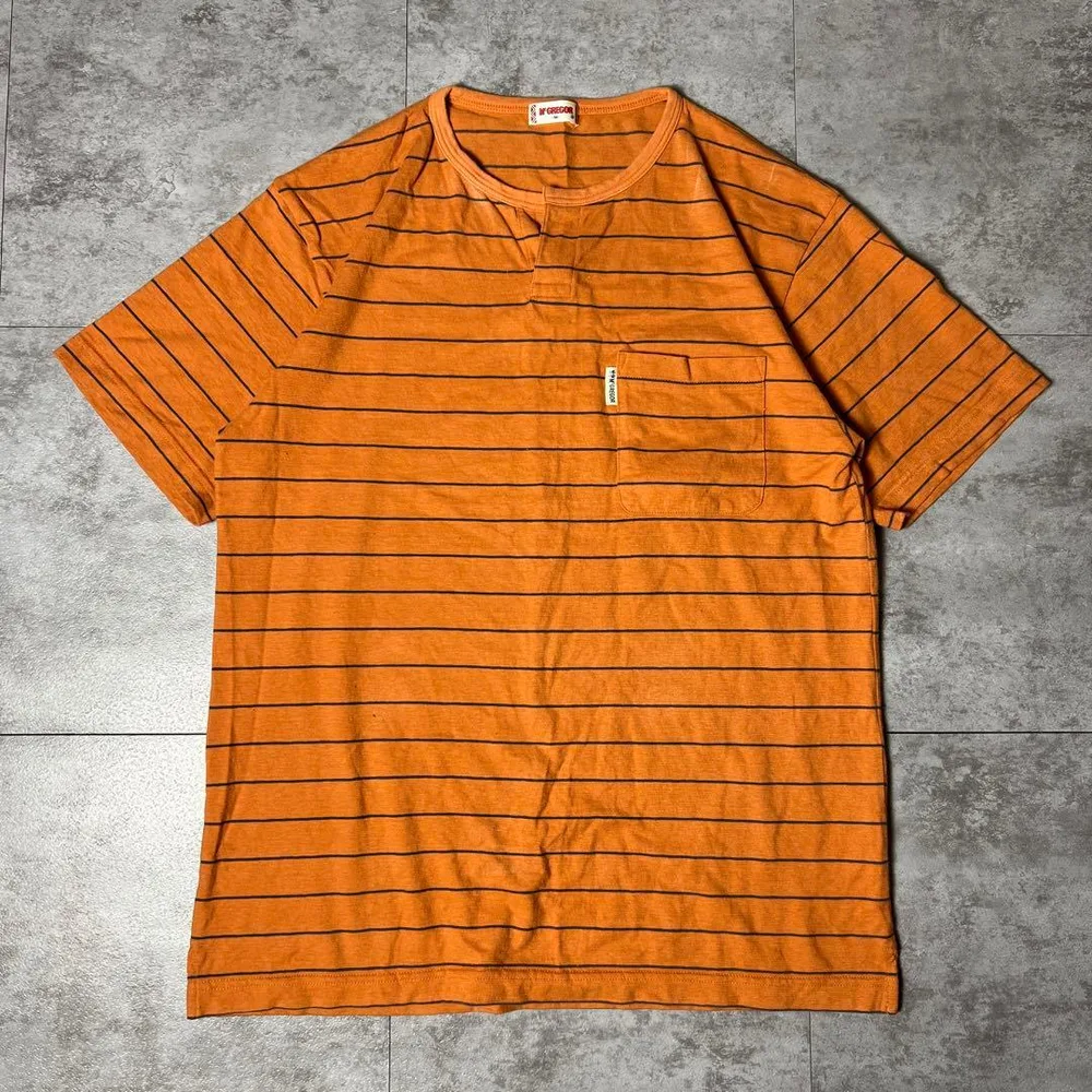 希少 90s McGREGOR ボーダー ヘンリーネック Tシャツ ロゴタブ付き