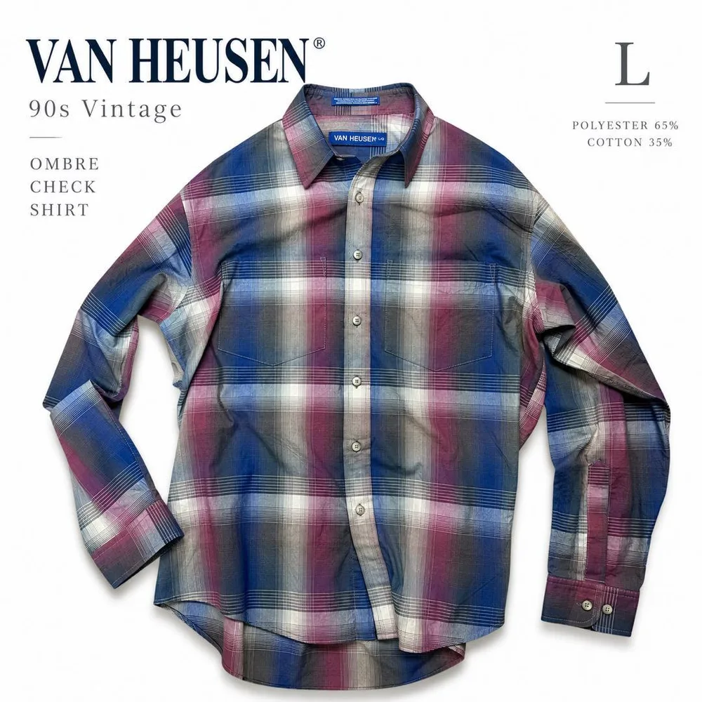 90s VAN HEUSEN オンブレチェックシャツ L ヴィンテージ グランジ