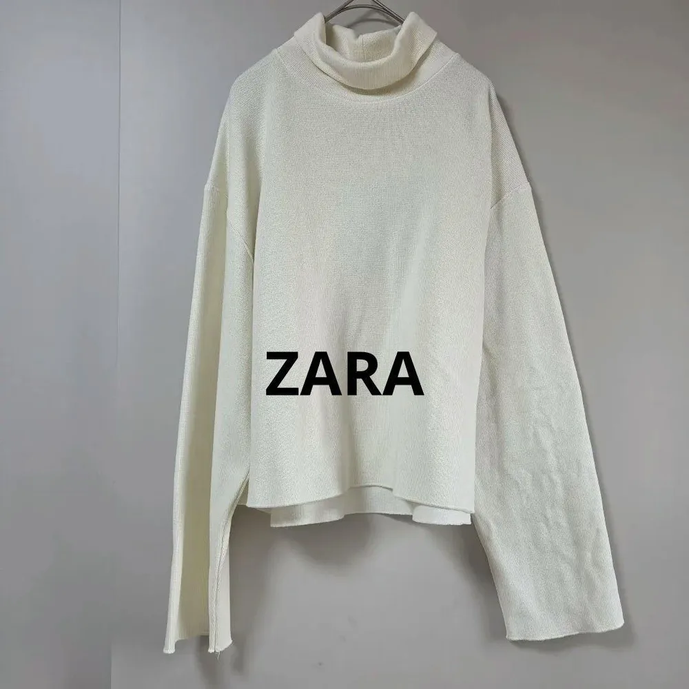 良品 ザラ ZARA ハイネック ニット プルオーバー オフホワイト 長袖 M