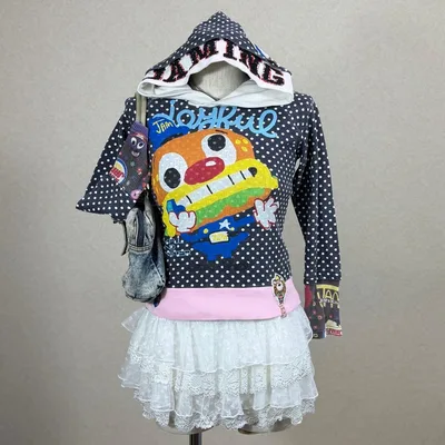 y2k ドット ワッペン パーカー 短丈 平成ギャル 平成女児
