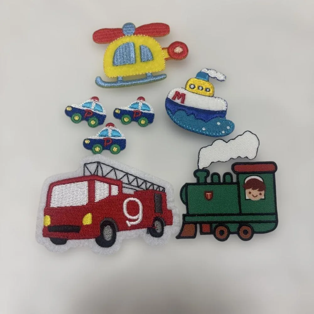 乗り物 ワッペン 7点セット 刺繍 アイロン接着