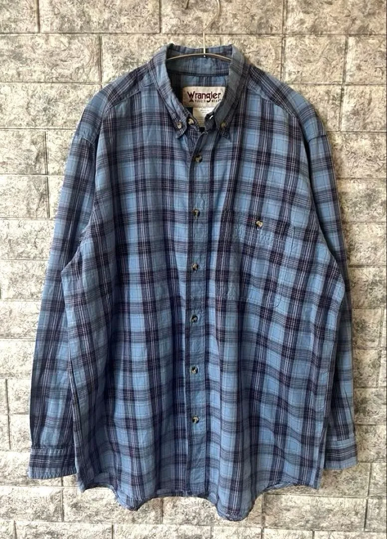 90-00s ヴィンテージ Wrangler チェック柄 BDシャツ ブルー