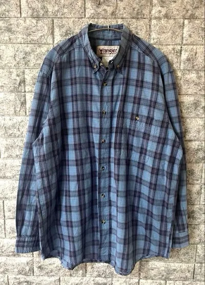 90-00s ヴィンテージ Wrangler チェック柄 BDシャツ ブルー