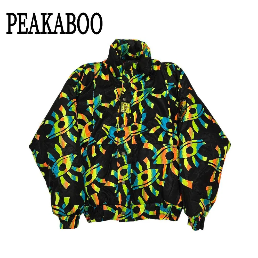90s PEAKABOO 中綿ジャケット ブラック系 カラフル オーバーサイズ