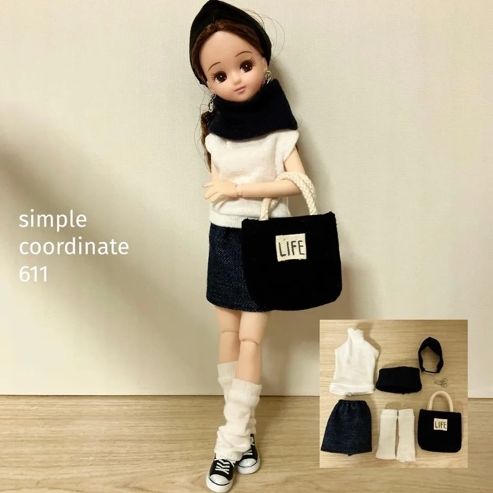 ハンドメイド服611 ドール服セット リカちゃん服サイズ バッグ 小物