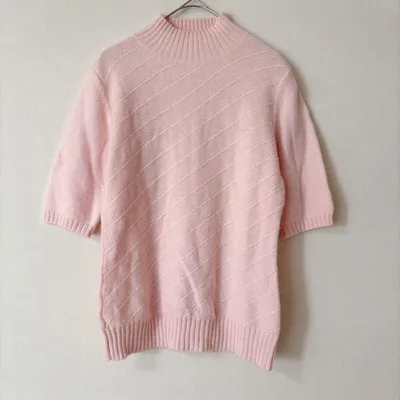 b.k.m.s 半袖ニット アンゴラ混 ウール混 ラメ M ピンク ハイネック