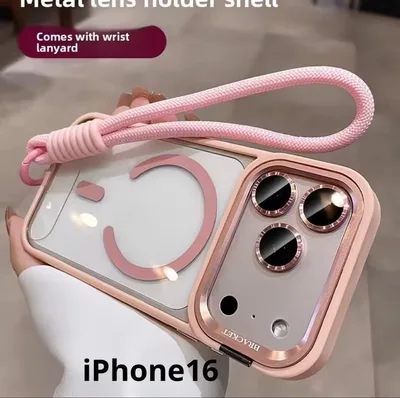 新品iPhone16 ケース MagSafe対応 カメラ保護 ピンク ストラップ