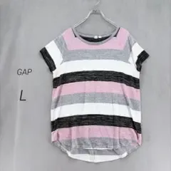 ギャップ GAP 半袖Tシャツ ラウンドヘム マルチボーダー ピンク L