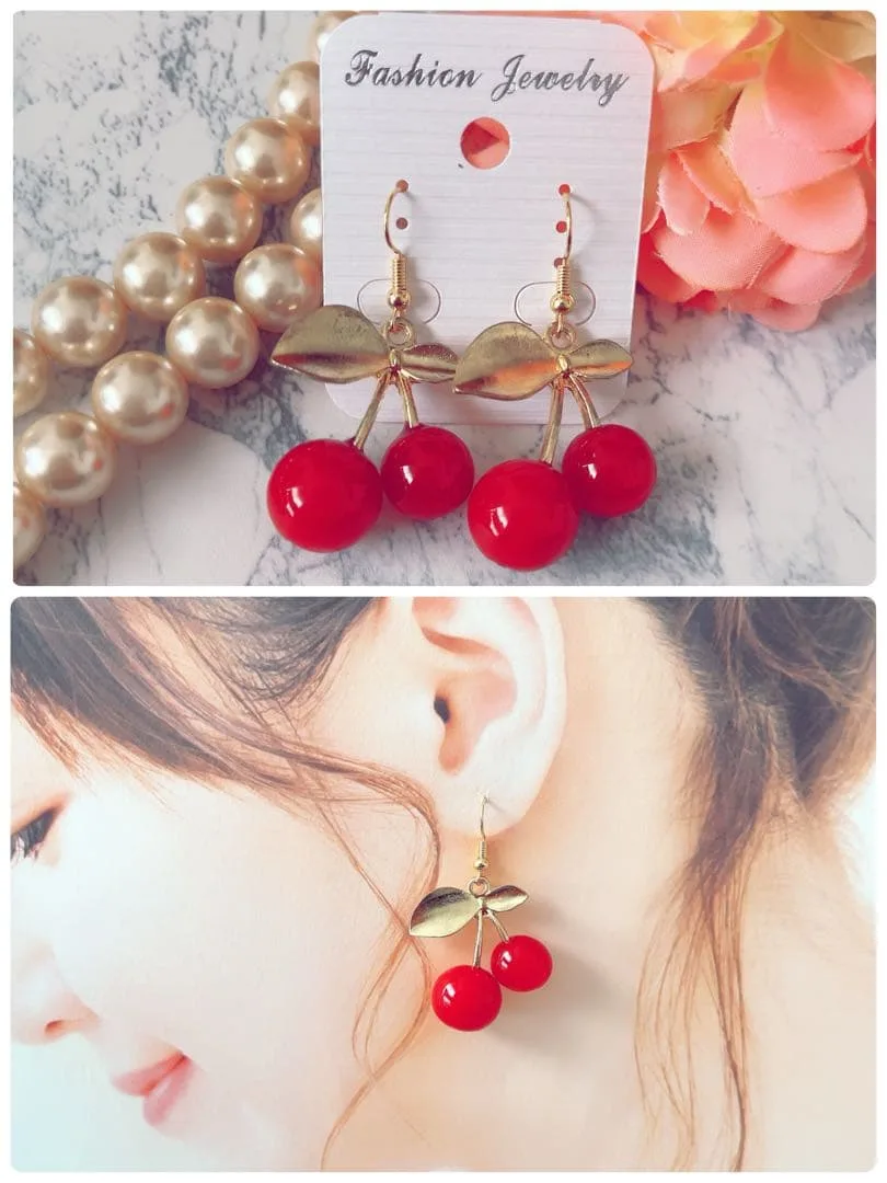 ハンドメイドピアス❤️大人可愛い❤️ゴールド系さくらんぼピアス❤️アンティーク 揺れる