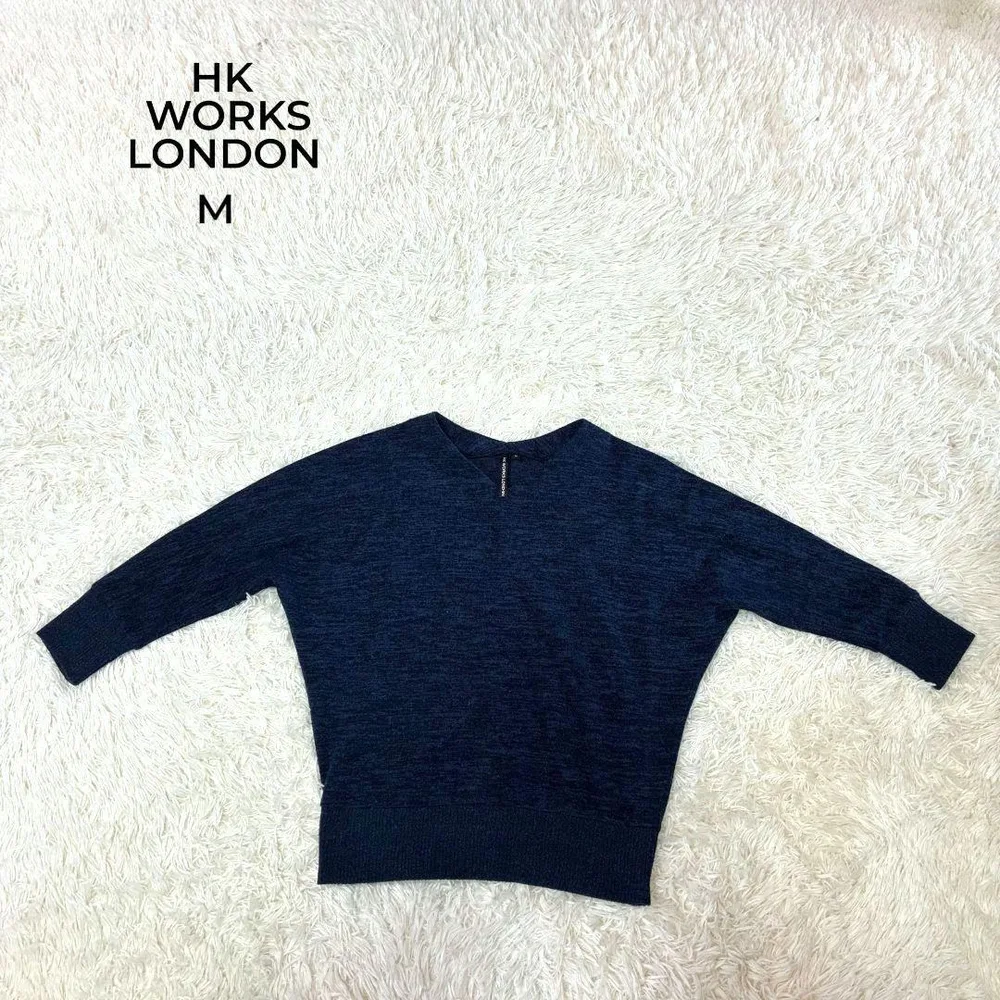 HK WORKS LONDON ドルマン ニット 長袖 Vネック ネイビー M