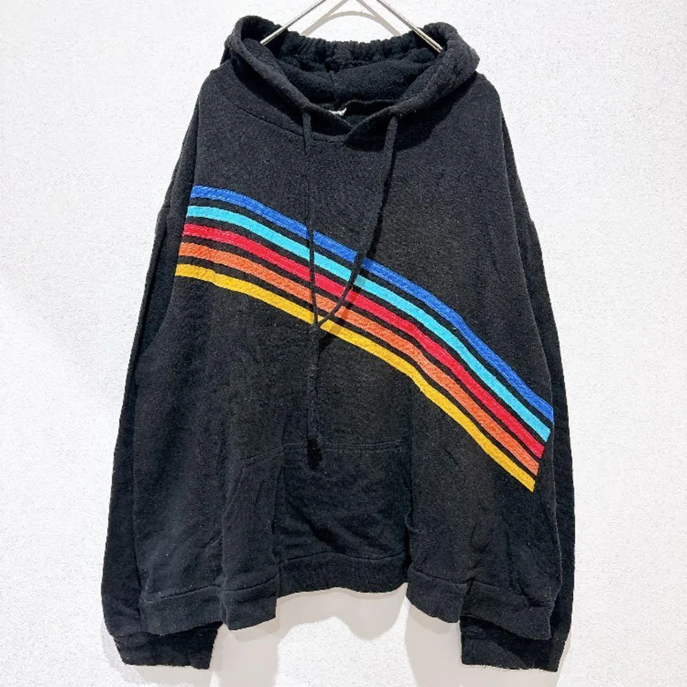 パーカー フード付き スウェット レインボー ポケット付き ヴィンテージ お洒落