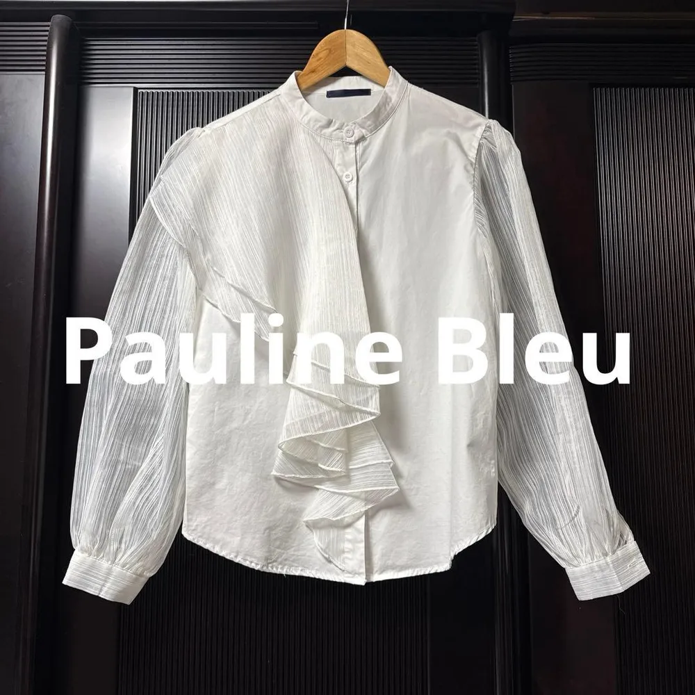 ポリーヌブロー(Pauline Bleu) フリル シースルーブラウス 異素材