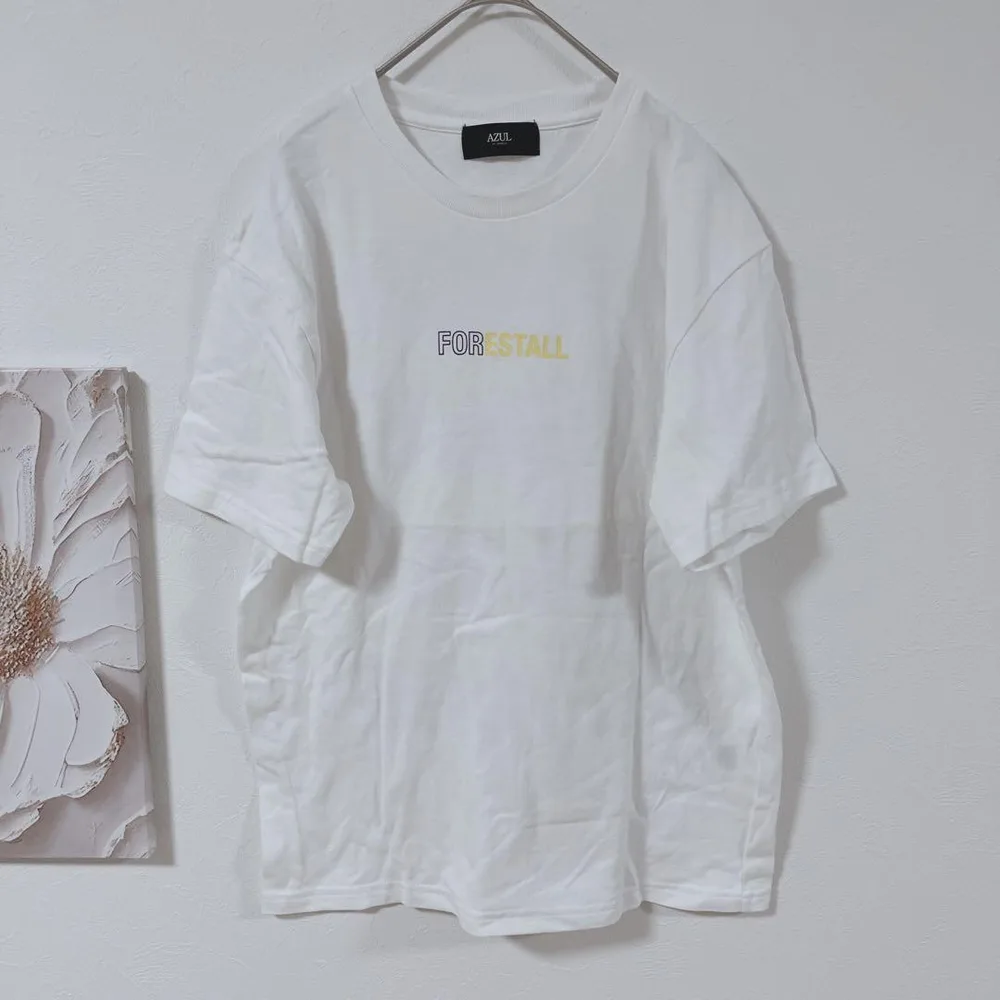 AZUL アズール 半袖 Tシャツ 黒黄文字 カジュアル 部屋着 ホワイト S