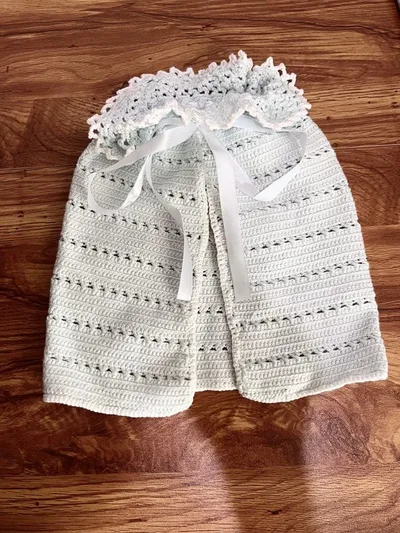 ハンドメイド 手編み ケープ 水色