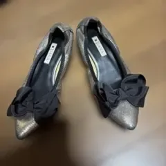 RANDA ブラック リボン フラットシューズ