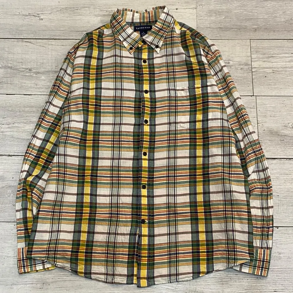 LANDS'END チェック柄 長袖シャツ ボタンダウン