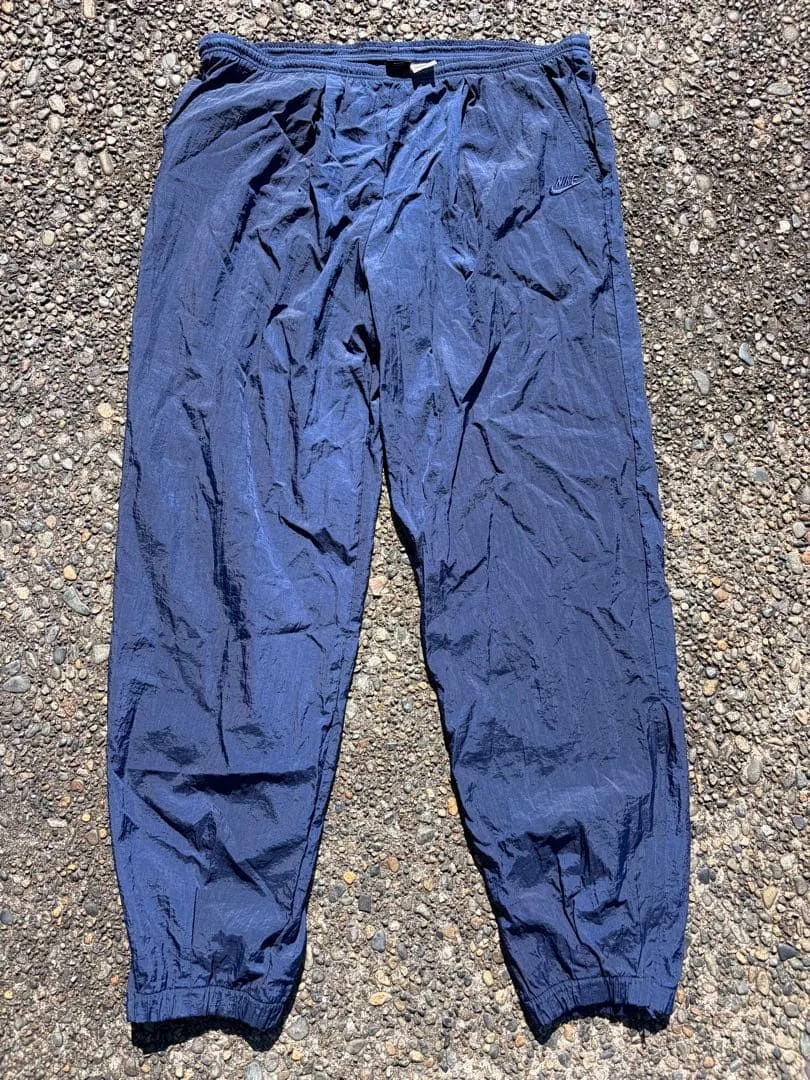90s00s NIKE ナイロンパンツ 極太 XL 単色ネイビー