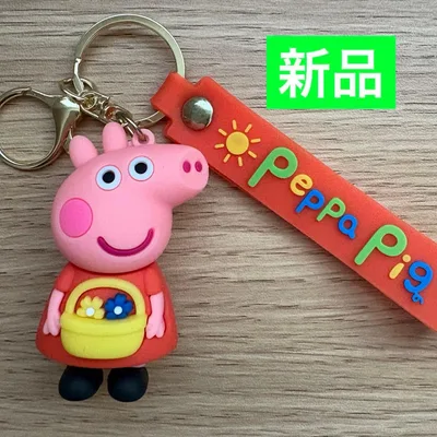 新品 ペッパピッグ マスコット人形 ストラップ付き キーホルダー オレンジ