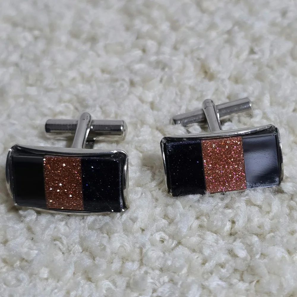 【美品】カフスボタン スクエア型 ブラック & ブラウンストーン風