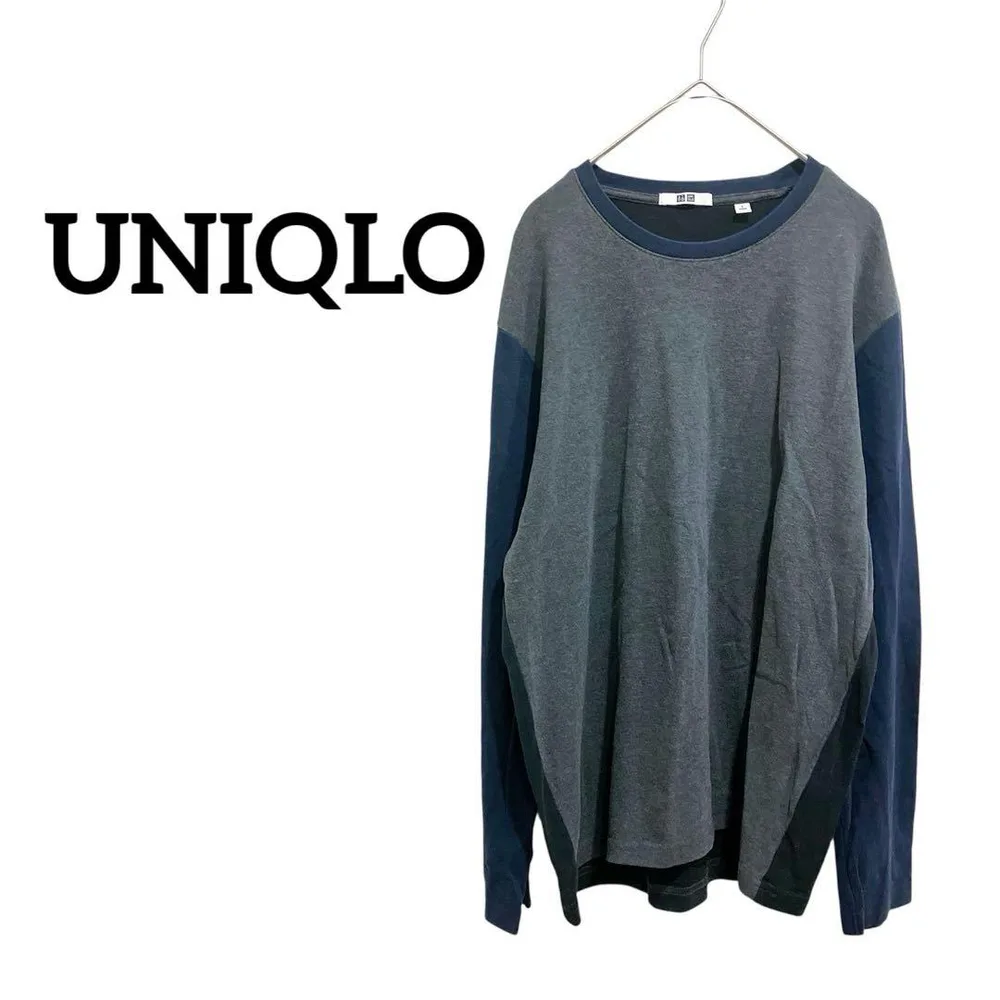 UNIQLO/ユニクロ ロンT カットソー 長袖 バイカラー コットン100%