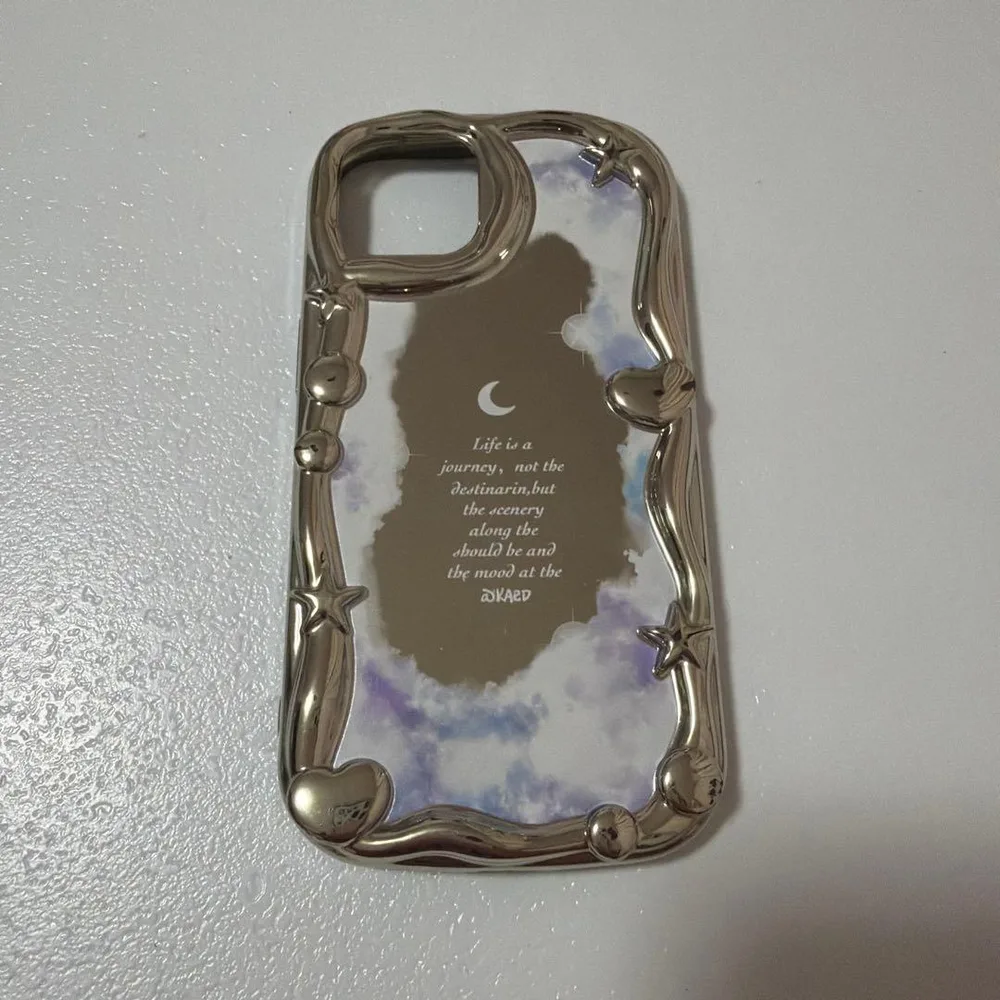 iPhone13ケース メタリックフレーム 星と月デザイン